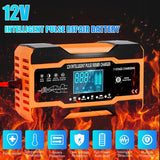 EAFC 12V 12A Car Battery Charger 240W Fully Automatic Pulse Repair Charging Suitable for Car Motorcycle AGM GEL WET Lead Acid