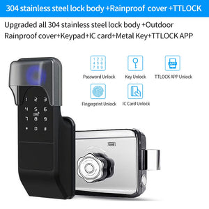 IP65 Waterproof TTLock Fingerprint Smart Door Lock Outdoor Gate Bluetooth Password 13.56MHz IC Card Deadbolt Lock+Mechanical Key