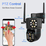 Looline 4K 8MP Linkage IP Camera Outdoor Three Lens Dual Screen WiFi PTZ 10X Optical Zoom Auto Tracking 2-Way Talk CCTV Camera
