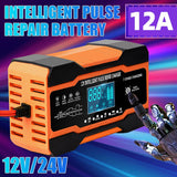 EAFC 12V 12A Car Battery Charger 240W Fully Automatic Pulse Repair Charging Suitable for Car Motorcycle AGM GEL WET Lead Acid