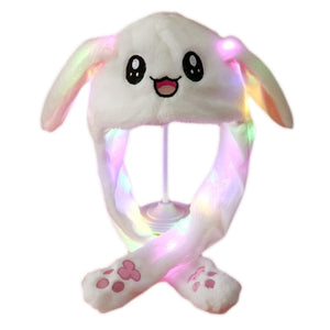 Adult Kids Light Up Plush Animal Hat with Moving Ears Cartoon Rabbit Bunny Panda LED Glowing Earflap Cap Stuffed Toys