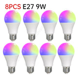 Tuya E27 Smart Light Bulb 9W LED Lamp Dimmable Bulb Timer RGBCW LED Light Smart Life App Control Support Alexa Google Home Alice