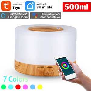 Smart WiFi 500ml Aromatherapy Essential Oil Diffuser Air Humidifier, Connect with Tuya, Alexa and Google Home with 7 LED Colors