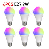 Tuya E27 Smart Light Bulb 9W LED Lamp Dimmable Bulb Timer RGBCW LED Light Smart Life App Control Support Alexa Google Home Alice