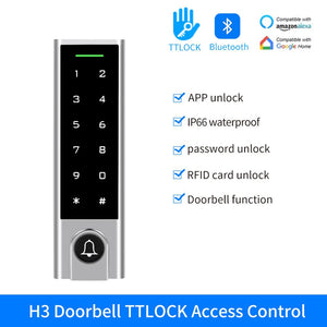 Zine-Alloy IP66 Waterproof Smart TTLock App  Bluetooth Fingerprint or Bell Access Control Keypad Opener Reader Door Lock System