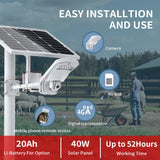 5MP 4G SIM Card Security Floodlight IP Camera Wireless 1080P Outdoor PTZ CCTV Surveillance Cam 40W 20A Battery Solar Panel CamHi