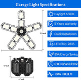 LED Garage Lights with 10 Adjustable Panels E26/E27 Ceiling Shop Work Lamp 80W 150W 6500K Bulb for Workshop Industrial Lighting