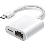Lightning to RJ45 Adapter 2 in 1 Ethernet LAN Network Adapter with Charge Port Compatible with iPhone/iPad/iPod Plug and Play