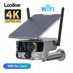 4K 8MP 180 Ultra Wide View Angle 4G Solar Security Camera Outdoor WIFI 4X Zoom Dual Lens PIR Human Detection CCTV Camera