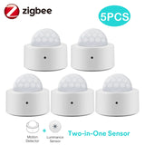 Zigbee 2 in 1 Mini PIR Motion Human Body Sensor Detector Security Alarm Brightness Luminance Detection Lux Meter Tuya Smart Life