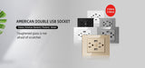 American Standard Dual USB Wall Socket Smart Home Appliance Plug Adapter Type-c 3.1A Fast Charging