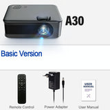 MINI Projector Portable A30 Upgrade 3D LED Home Theater Cinema Gamer Beamer 1080P 4K Video Via HD Port Laser Smart TV
