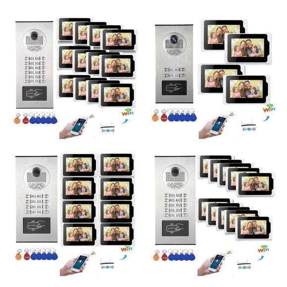 Tuya Wired/Wifi Smart IP Video Doorbell Intercom System ,7 Inch+4~12 x 7 Inch Monitor with 1080P Wired Door Phone Camera