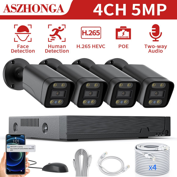 5MP 4CH POE NVR Kit IP Camera With Micro Alarm Motion Detection P2P Camera System Full color night vision Smart Face Search
