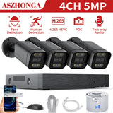 5MP 4CH POE NVR Kit IP Camera With Micro Alarm Motion Detection P2P Camera System Full color night vision Smart Face Search
