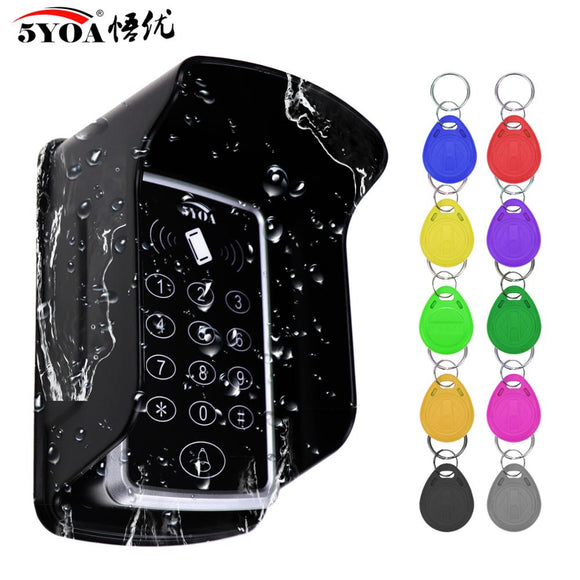 RFID Keypad Keyboard Access Control System Waterproof Cover Outdoor 10pcs EM4100/TK4100 Keyfobs Door Opener for Home Lock System
