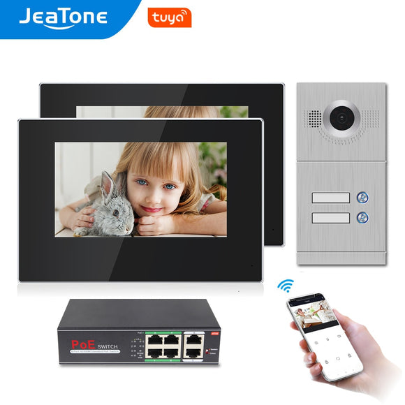 Jeatone 7 Inch WiFi Video Intercom for 2 Apartments Door Access Control System Tuya Smart APP Remote Unlock,Call and Monitor