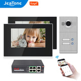 Jeatone 7 Inch WiFi Video Intercom for 2 Apartments Door Access Control System Tuya Smart APP Remote Unlock,Call and Monitor