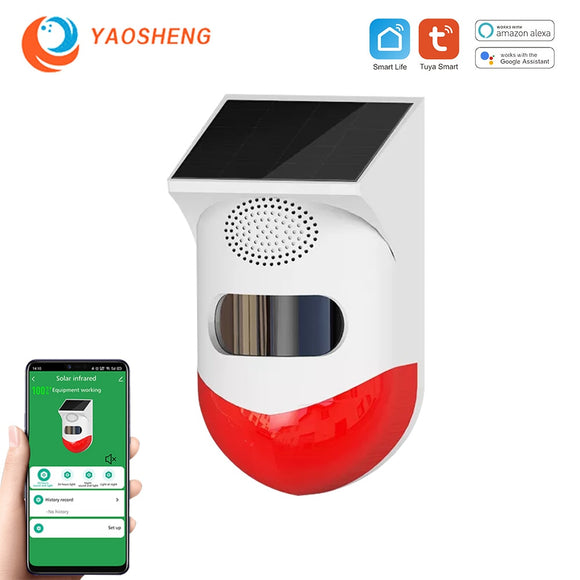 Wireless Tuya Smart Life Flash Strobe Outdoor Solar Infrared Waterproof Siren Home Burglar Security Alarm System Use With PG107