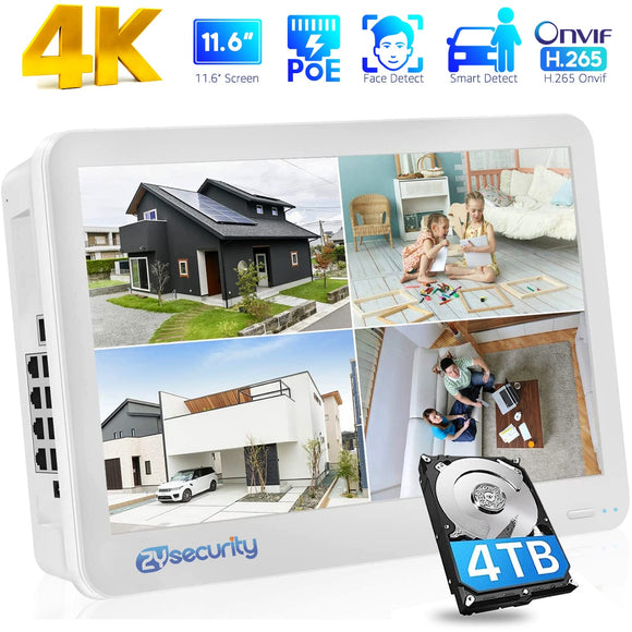 8CH 4K POE NVR With 12" LCD Monitor H.265 Onvif CCTV PoE Network Video Recorder Power Over Ethernet Xmeye 8MP NVR for IP Cameras