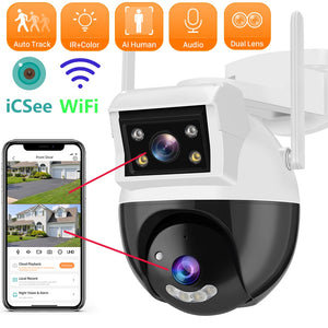 8MP Dual Screen PTZ Wifi Surveillance AI Human Detect Camera Bluetooth Connectinvity 3 Night Vision Modes IP66 Waterproof ICSEE