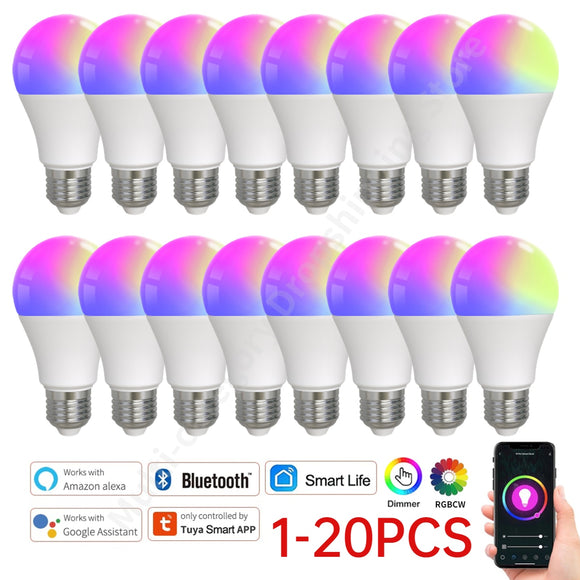 Tuya E27 Smart Light Bulb 9W LED Lamp Dimmable Bulb Timer RGBCW LED Light Smart Life App Control Support Alexa Google Home Alice