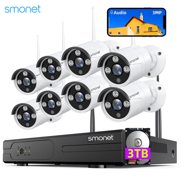 Smonet 8PCS 3MP HD Wireless Security Camera System Wifi CCTV Surveillance IP Cameras Outdoor Indoor Audio Waterproof For Home