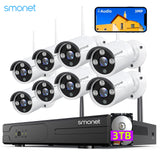Smonet 8PCS 3MP HD Wireless Security Camera System Wifi CCTV Surveillance IP Cameras Outdoor Indoor Audio Waterproof For Home