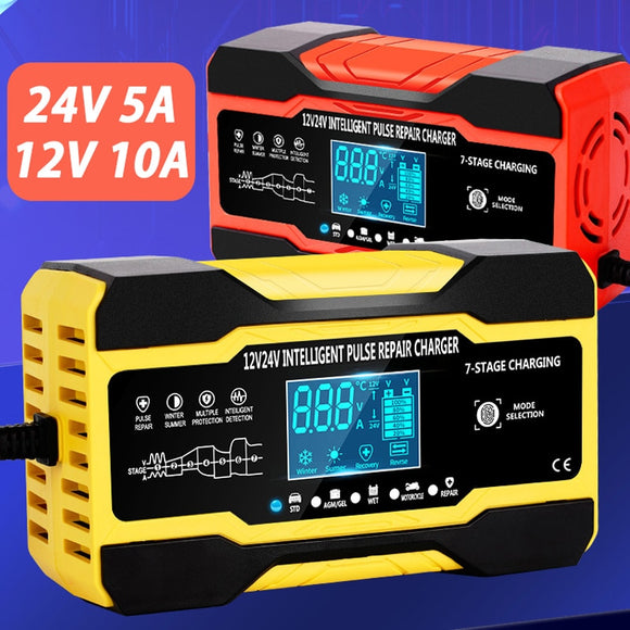 12V / 24V Car Battery Charger Full Automatic Intelligent Fast Charging Pulse Repair Charger for AGM GEL WET Lead Acid