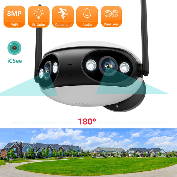 4K 8MP Dual lens Wifi IP Camera Outdoor 180° Ultra Wide View Angle Panoramic Human Detect CCTV Camera Video Surveillance