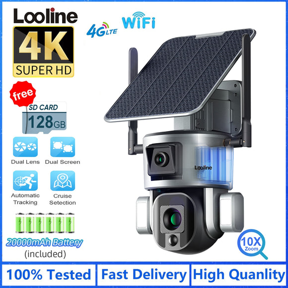 4K 8MP Solar Camera Dual Lens 10X/4X Zoom 4G /WIFI Ai Security Outdoor Camera Humanoid Tracking Color Night Vision PTZ Cam