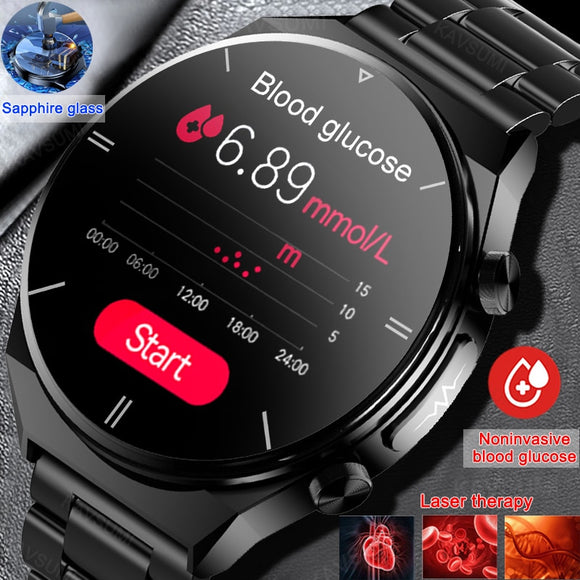 ECG+PPG Painless Non invasive Blood Glucose Smart Watch Men sangao Laser Treatment Blood Pressure Health Sports Smartwatch Men