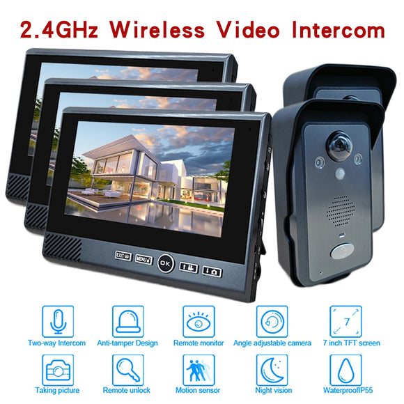 7 Inch Wireless Video Intercom in Private House Punch-Free Interphone Doorbell Video Entry Phone Intercoms for the Apartment