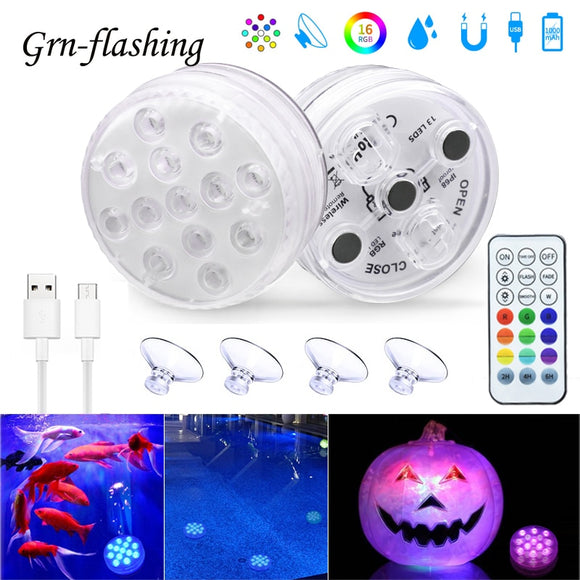 USB Rechargeable Submersible Swimming Pool Light RGB Led Night Light with Suction Cup RF Control Outdoor Garden Underwater Lamp