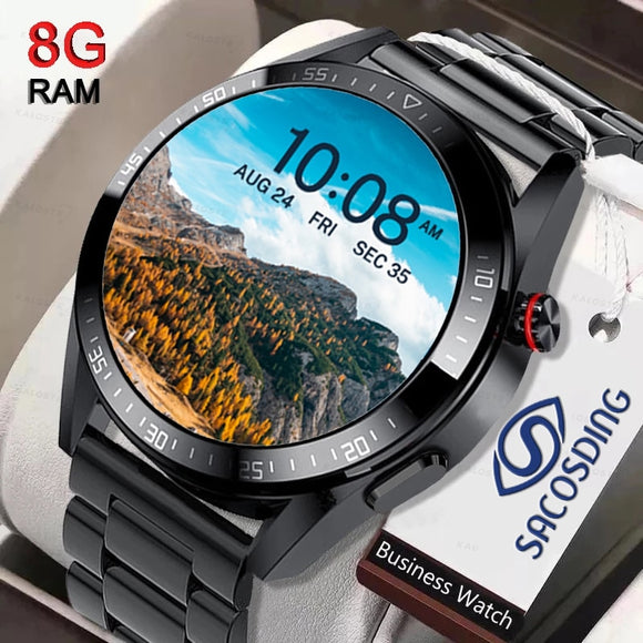 New Smart Watchsmart Mens 8G Memory Local Music Player 454*454 AMOLED Screen Bluetooth Call Sports Man Smartwatch For Samsung Huawei