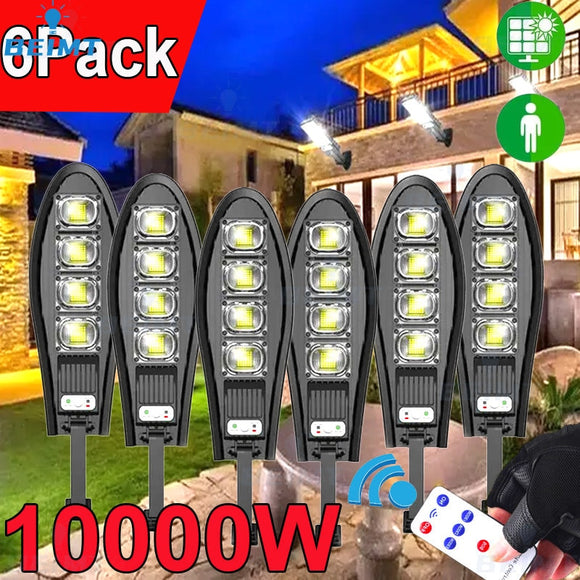 10000W Upgraded 168LED Solar Street Light Outdoor Waterproof LED for Garden Wall Adjustable Angle Solar Lamp Built-in 10000mAH