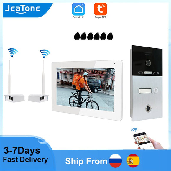Jeatone Wireless Video Intercom For Home 7" Touch Screen Intercom In Private House Monitor 720P Doorbell Camera With Fingerprint