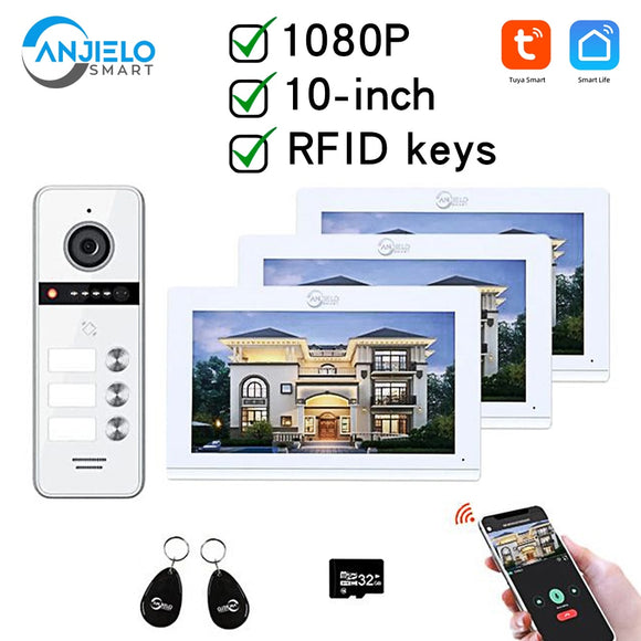 Wifi 1080P 10 Inch Video Phones Intercom System for Home Tuya Smart Residential Intercom Doorbell with 1/2/3 Call Buttons Bell