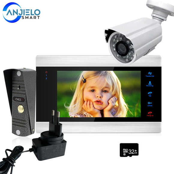 7" Video Door Phone For Apartment Video Intercom For Home Security Protection Outdoor Camera Video Doorphone Home Video Doorbell