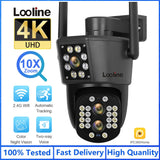 Looline 4K 8MP Linkage IP Camera Outdoor Three Lens Dual Screen WiFi PTZ 10X Optical Zoom Auto Tracking 2-Way Talk CCTV Camera