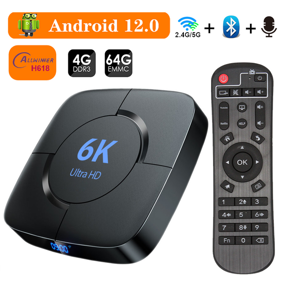 Smart Android TV Box Android 12 4GB 32GB 64GB 2.4G/5GHz Wifi Bluetooth Android TV Box 6K HDR Media Player 3D Video Set Top Box