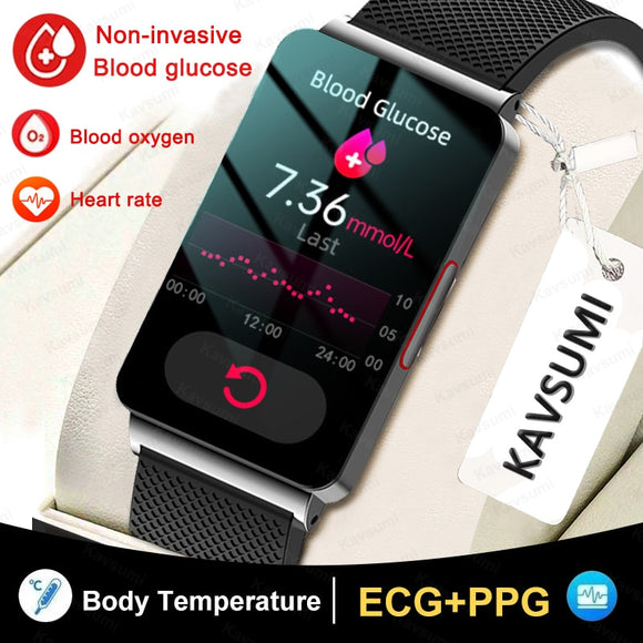 2023New Non-invasive Blood Glucose ECG Smart Watch Heart Rate 24-hour Automatic Health Monitoring Fitness Bracelet For Men Women