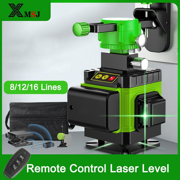 8/12/16 Lines 360 Laser Level Remote Control Self-Leveling Horizontal Vertical Green Beam Nível Laser 3/4D Level Household Tools