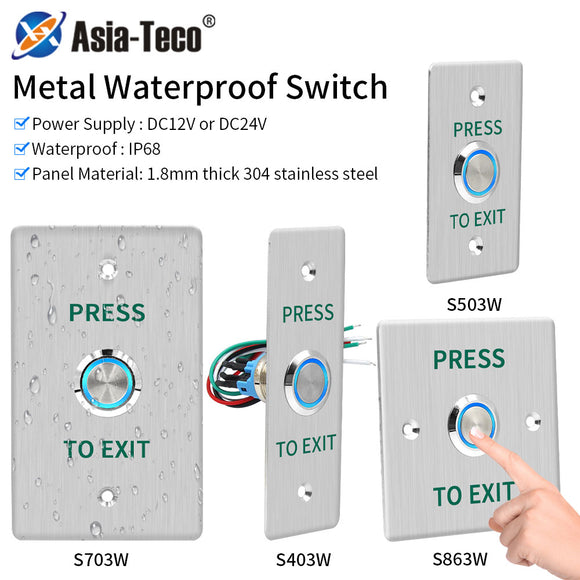 Waterproof Door Push Exit Button Gate Release Switch Opener COM NC NO LED Backlight For Door Access Control System Entry Outdoor