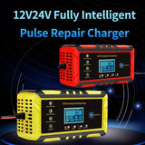 12V/24V 8A Full Automatic Battery chargers Digital LCD Display Car Battery Chargers Power Puls Repair Chargers Wet Dry Lead Acid