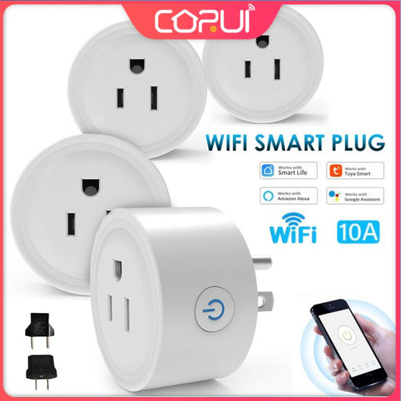 CORUI Tuya WiFi Smart Plug 10A US Socket Plug Adapter Smart Life App Remote Control Works With Alexa Google Home Assistant