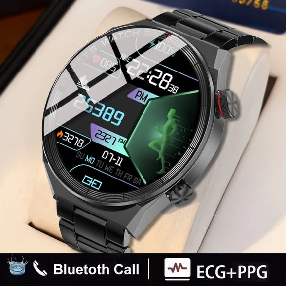 New smartwatch Men's AMOLED 390*390 HD screen forever displays time fitness bracelet waterproof stainless steel Bluetooth calls